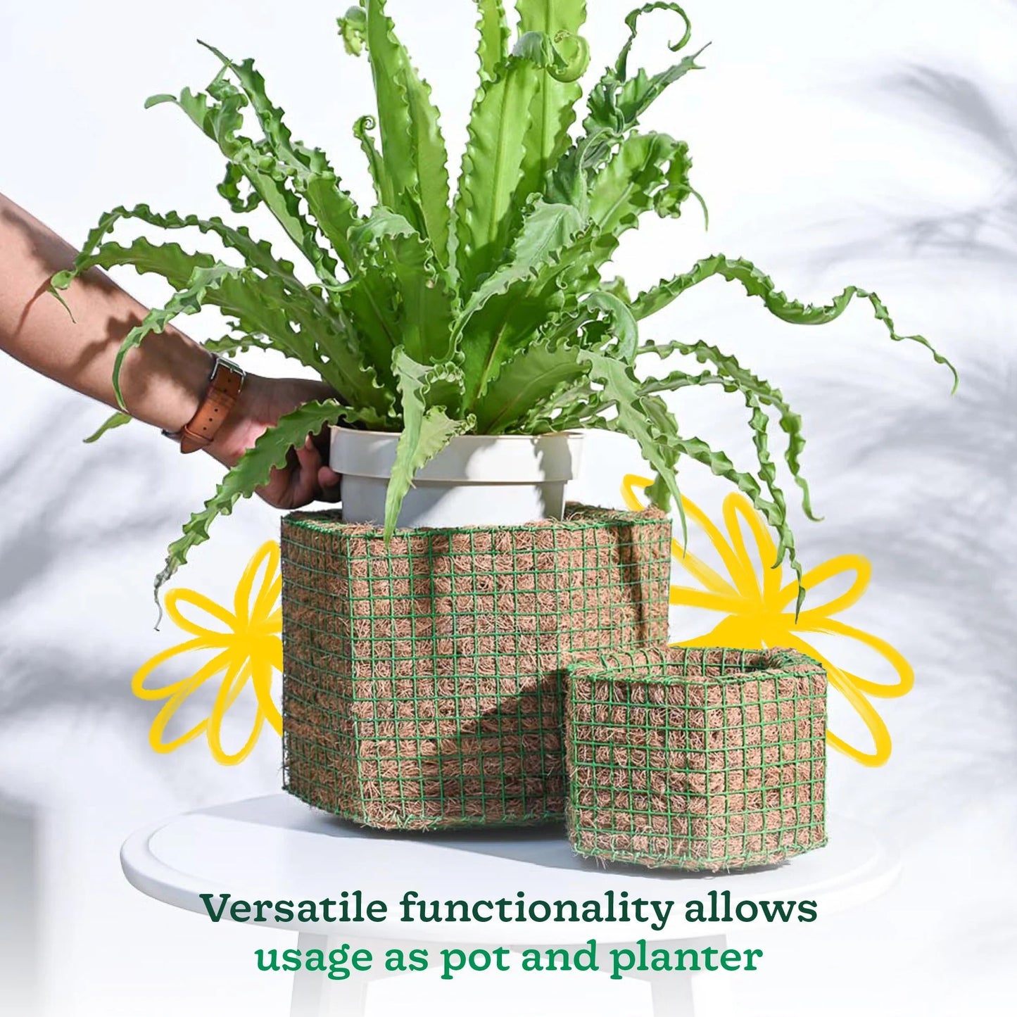 Set of 2 Natural Jute Rope Planter Baskets – Handmade Indoor Decorative Plant Pots