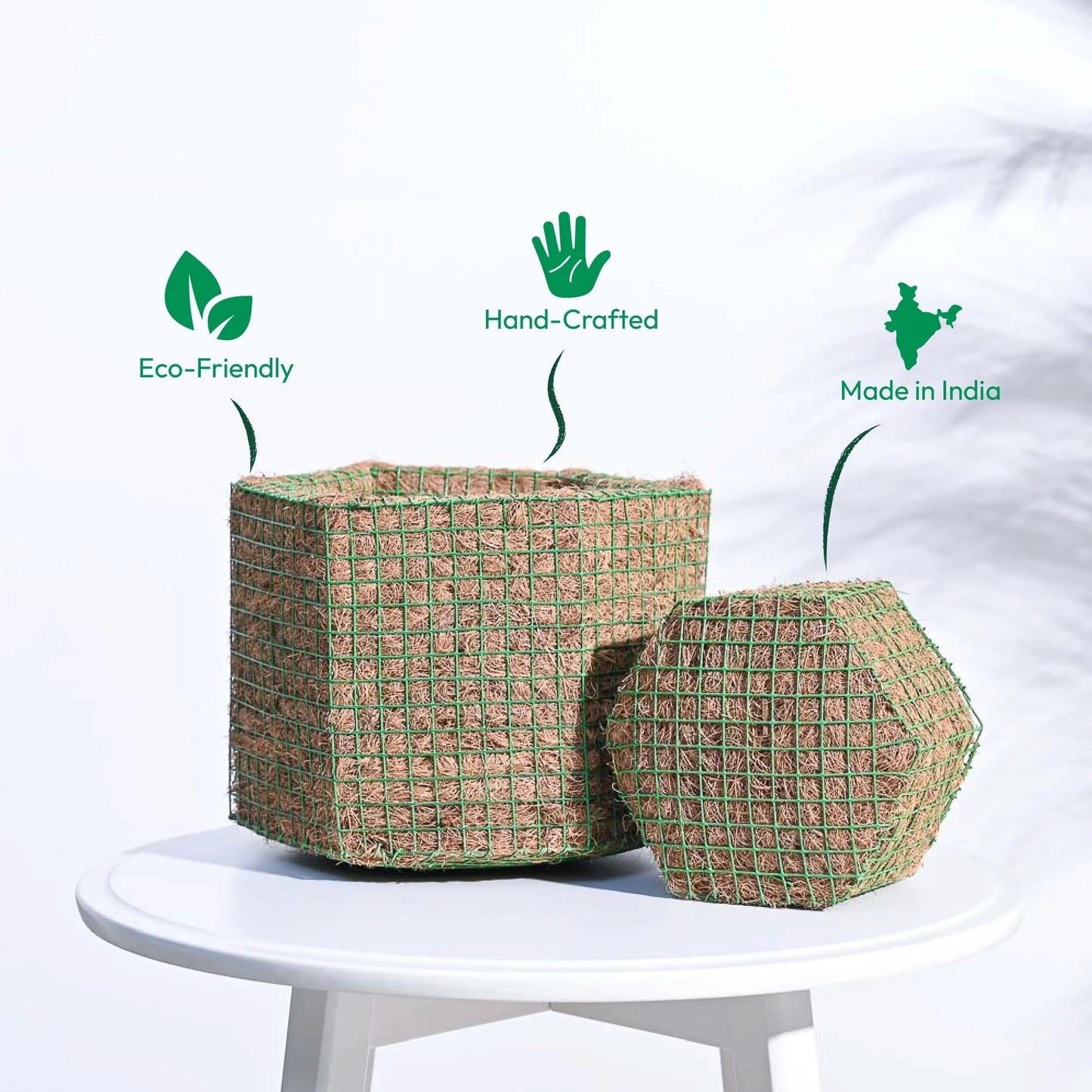 Set of 2 Natural Jute Rope Planter Baskets – Handmade Indoor Decorative Plant Pots