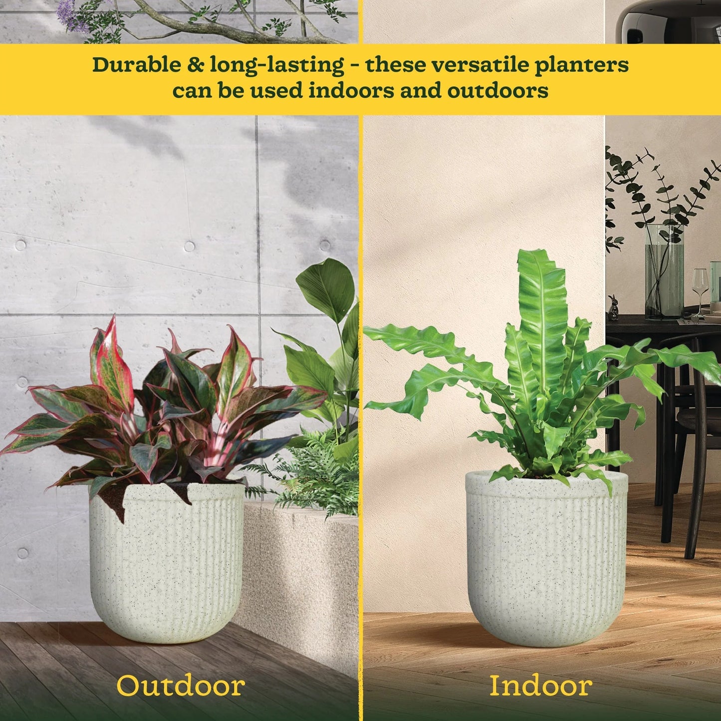 Large Ribbed Decorative Indoor Planter – Modern Flower Pot for Home & Office