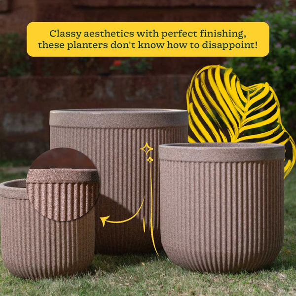 Large Ribbed Decorative Indoor Planter – Modern Flower Pot for Home & Office