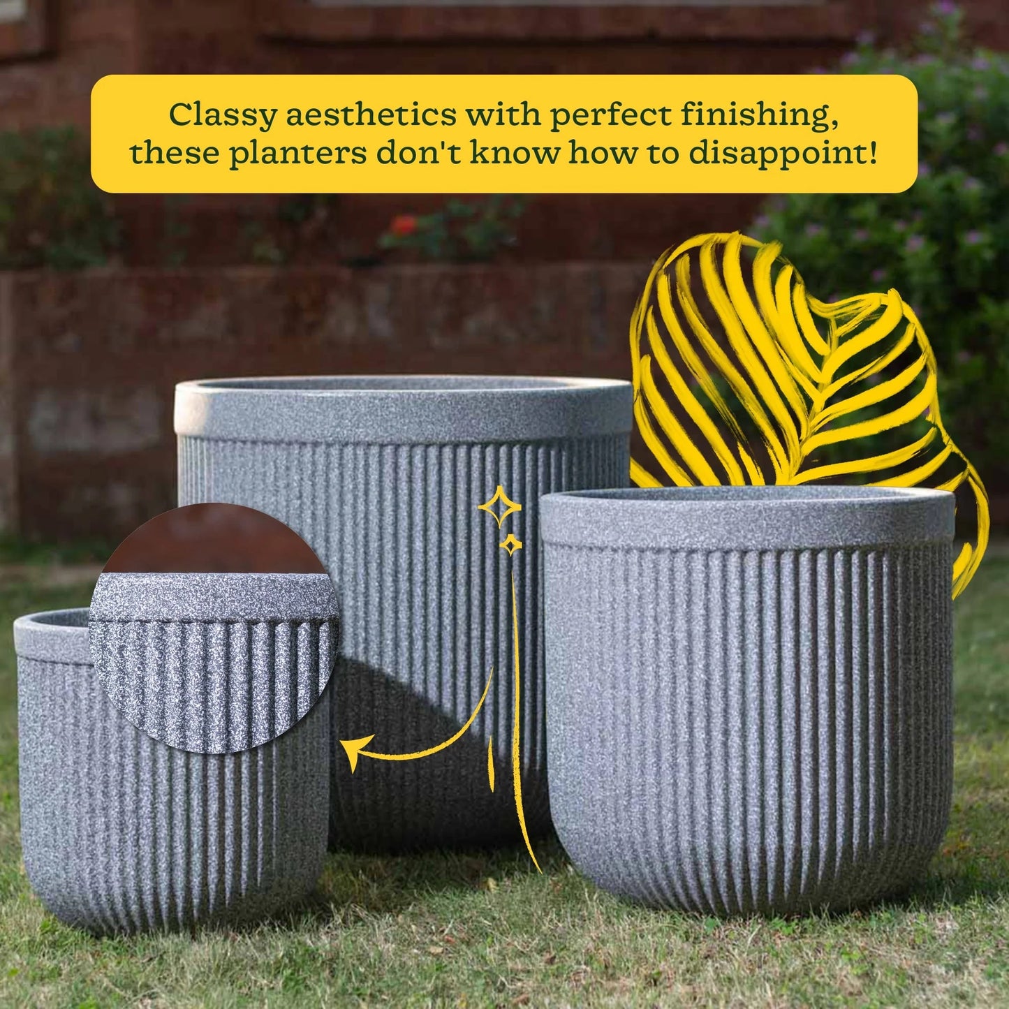 Large Ribbed Decorative Indoor Planter – Modern Flower Pot for Home & Office
