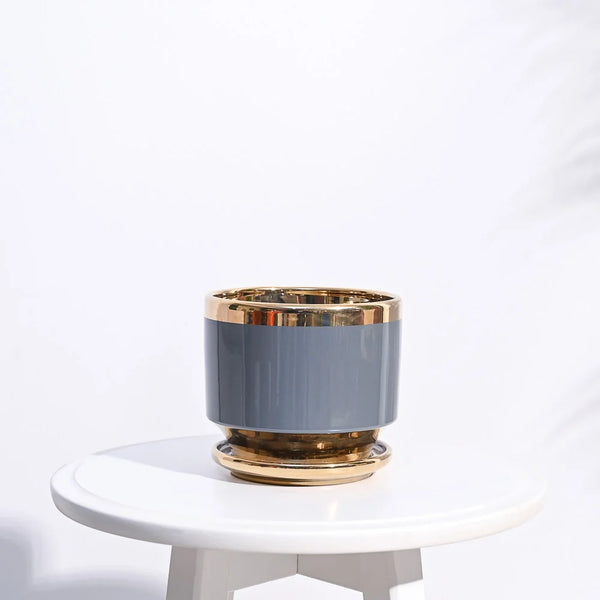 Premium Glossy Ceramic Planter Pot with Gold Rim – Decorative Indoor Flower Pot for Home & Office