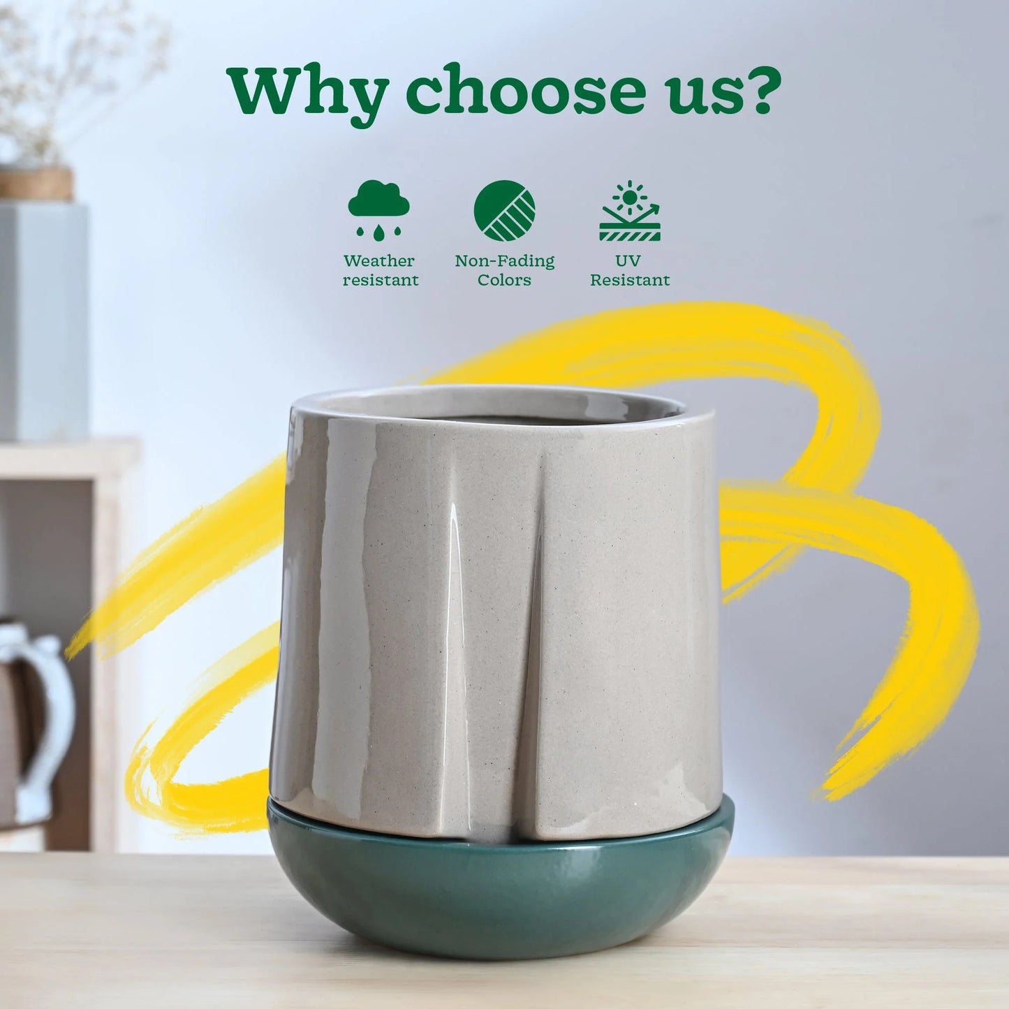 Modern Ceramic Planter with Drainage Tray – Decorative Indoor Flower Pot for Home & Office
