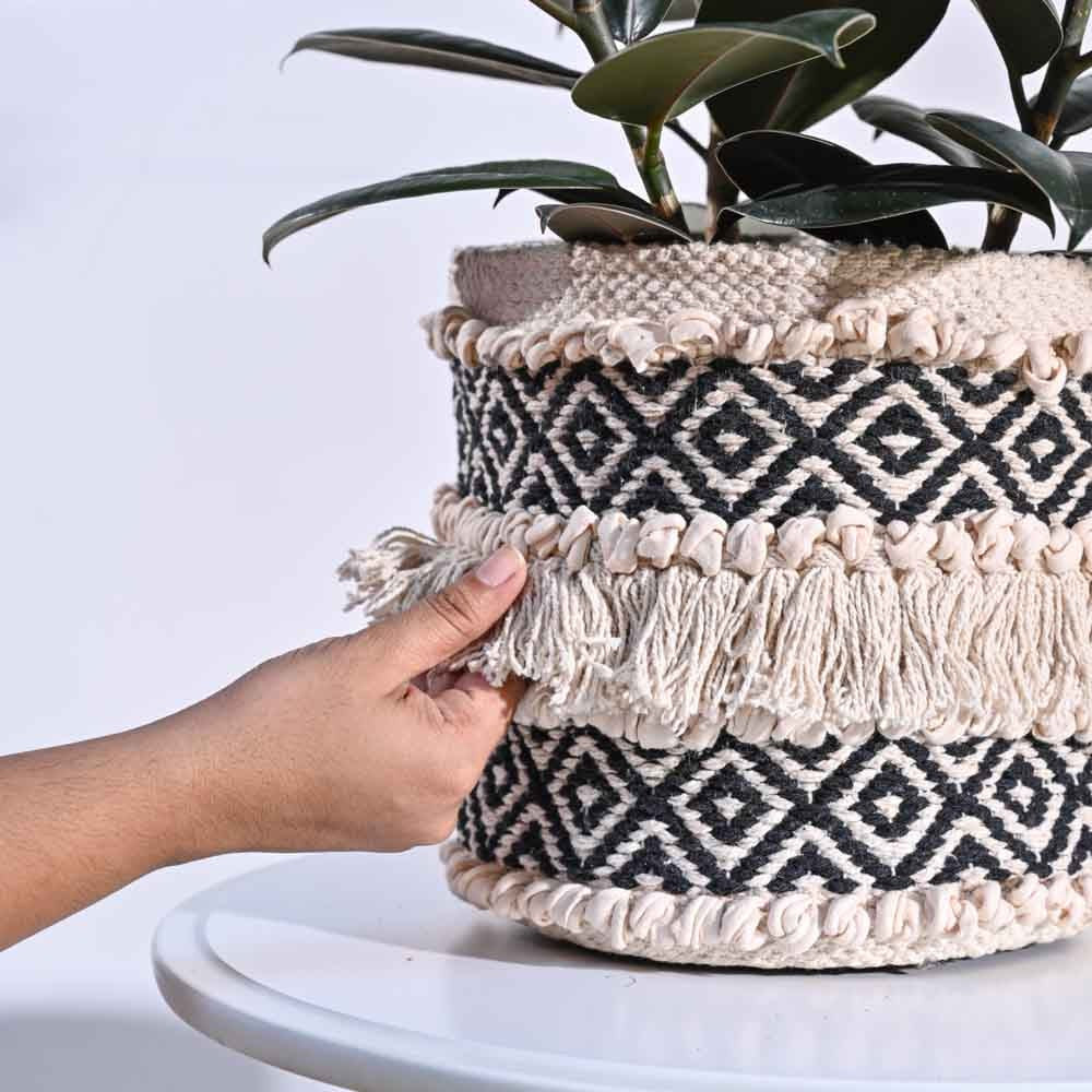 Boho Cotton Rope Planter Basket – Decorative Indoor Plant Basket for Home & Office